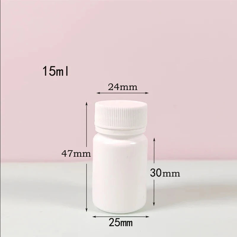 10PCS 15ml/20ml/30ml/60ml/100ml Plastic HDPE White Empty Seal Bottles Pill Vials Tablet Capsule Solid Powder Portable Containers