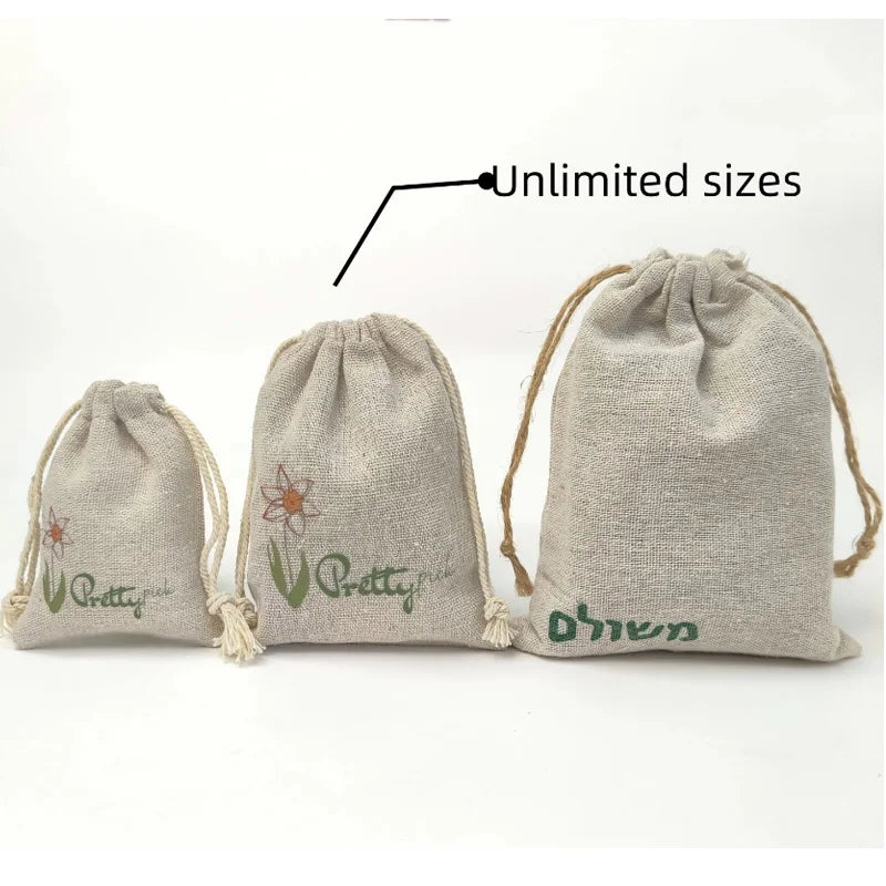 Natural Linen Gift Bags 5x7cm 7x9cm 9x12cm 50pcs/Lot Party Candy Jute Dust Sack Custom Logo Jewelry Pouch