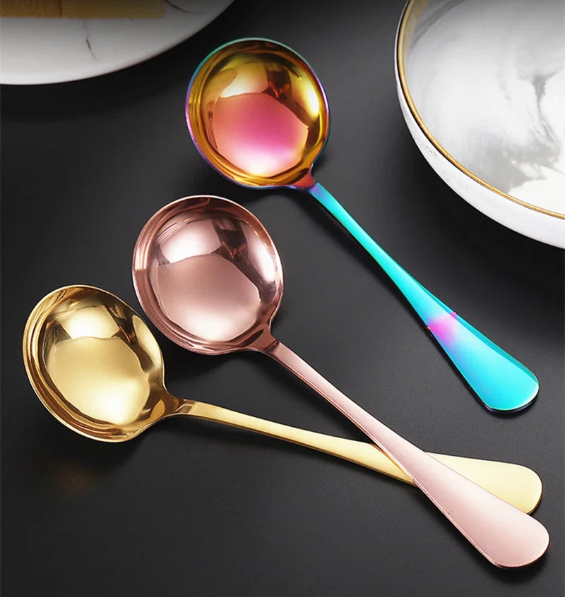 Stainless Steel Round Spoons for Soup Cooking Mixing Stirrer Large  Scoop Salad Ladle Kitchen Spoon Tableware Serving Utensils