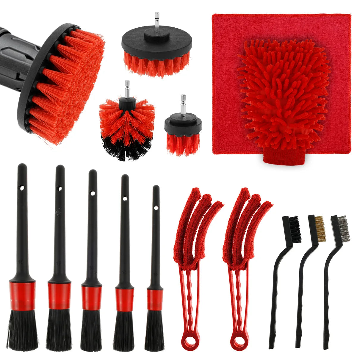 16Pc Car Detailing Brush Set Car Wash Cleaning Brushes Auto Detailing Brushes Set for Car Seat Cleaning Car Engine Detailing Kit