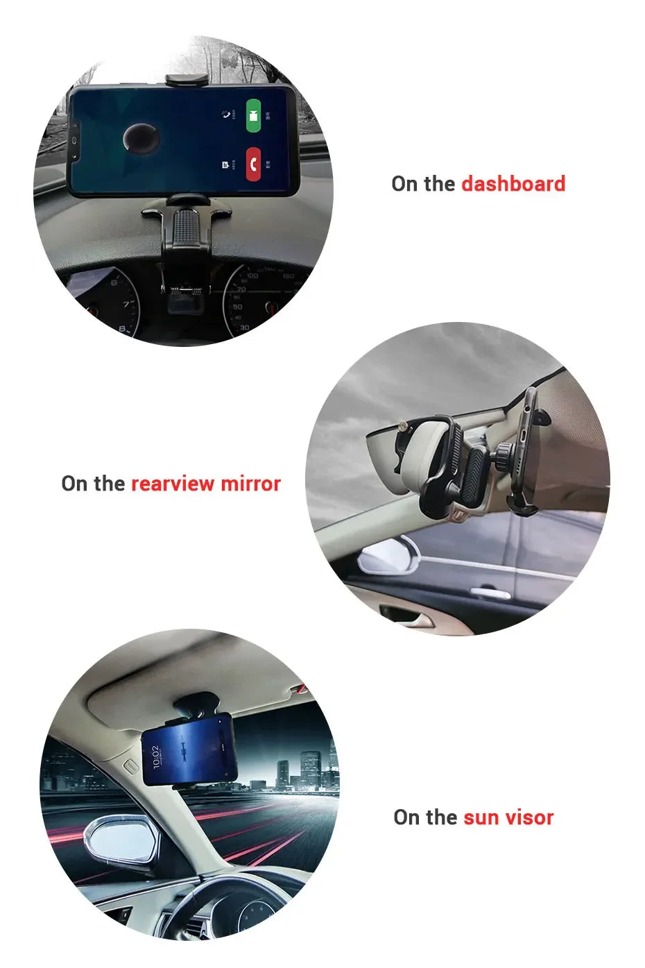 Dashboard Car Phone Holder ABS Mobile Phone Sun Visor Holder Auto Rear View Mirror Phone Support 360 Degree Rotation Accessories