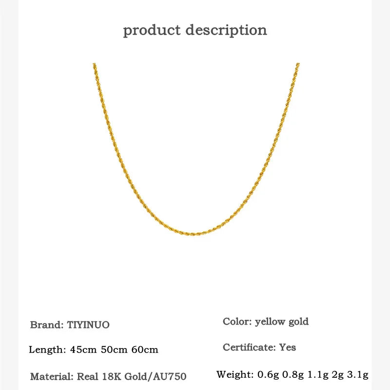 TIYINUO Real 18K Gold Women's Necklace AU750 With Pendant Rope Chain Festival Great Gift New Fashion Simple Style Fine Jewelry