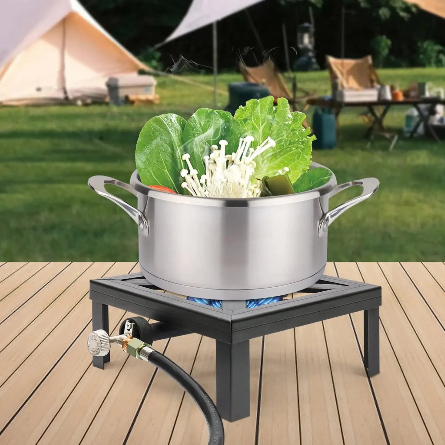 Outdoor Camping Gas Stove BBQ Propane Cooker Portable Single Burner Camping Stove with 0-20PSI Adjustable Regulator 8000W