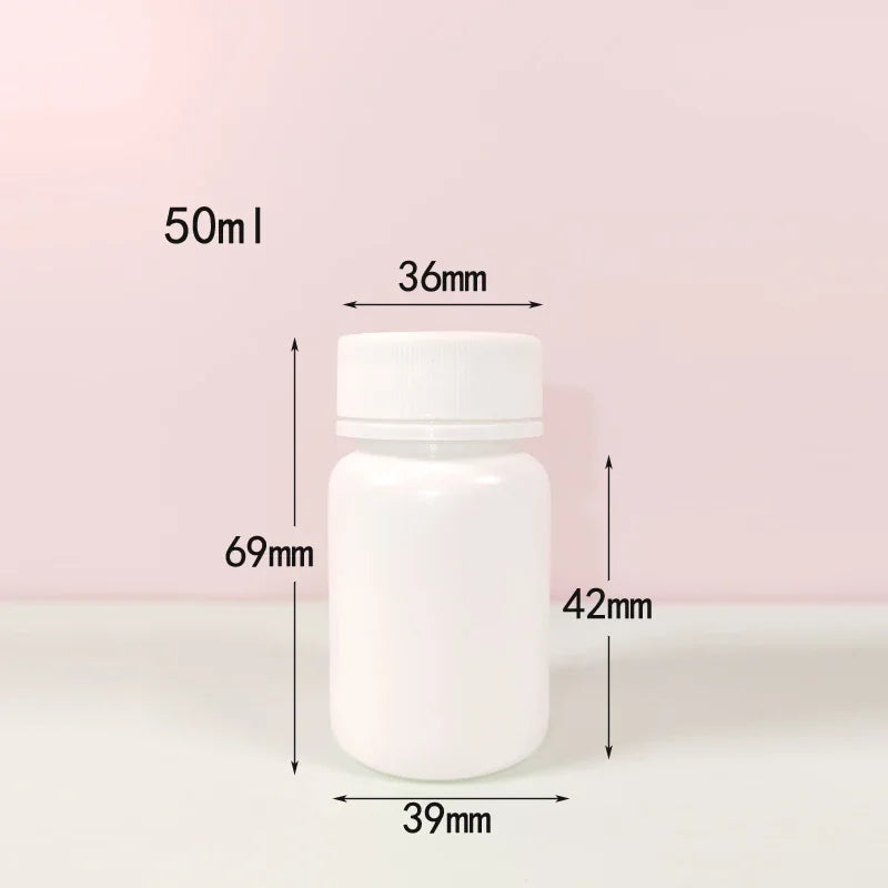 10PCS 15ml/20ml/30ml/60ml/100ml Plastic HDPE White Empty Seal Bottles Pill Vials Tablet Capsule Solid Powder Portable Containers