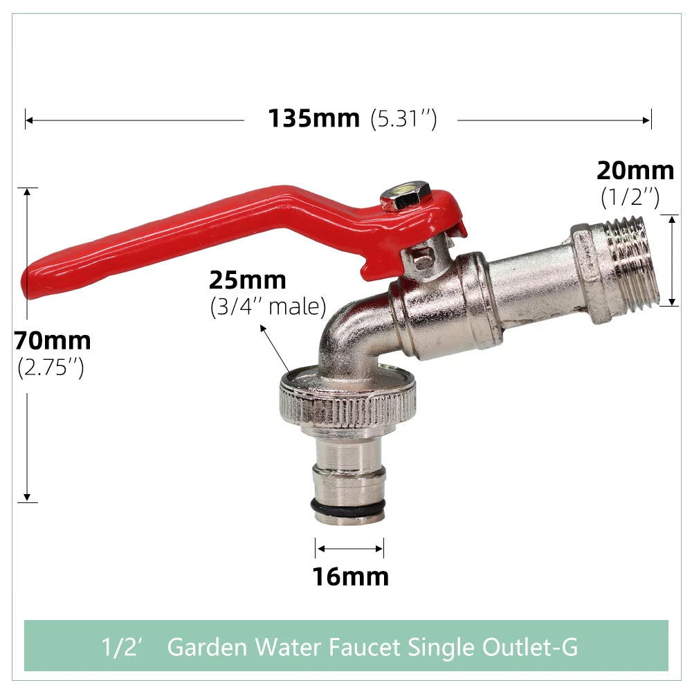 Garden Tools Brass Water Faucet 1/2" Outside & Inside Used Easy Turn On/Off Lever Handle Watering Supply Taps Ball Valve