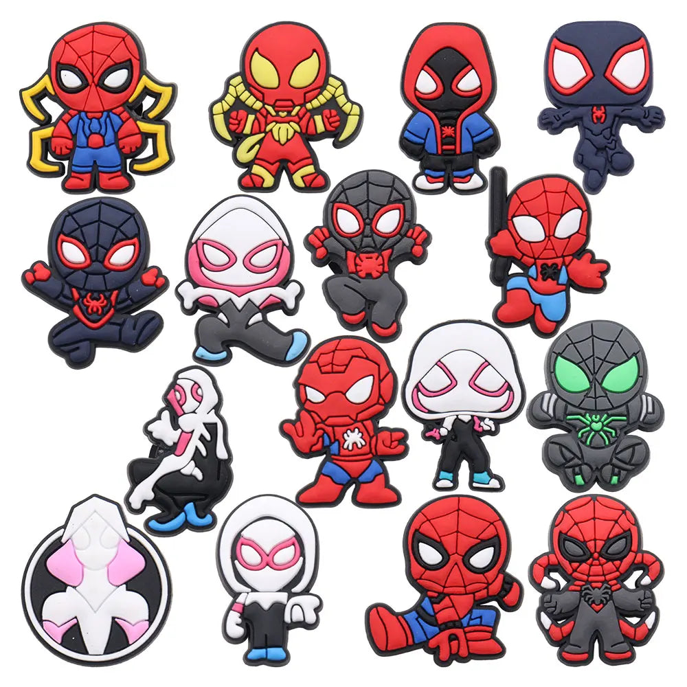 New Arrival 1-16pcs Shoe Charms Spiderman Spider Gwen Miles PVC Accessories Shoes Buckle Decoration For Children X-mas Gift