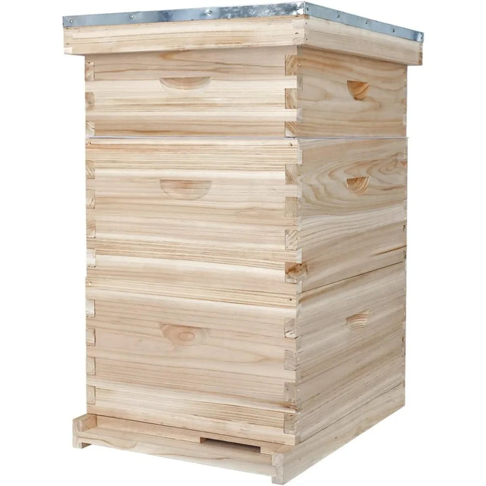 10-Frame Complete Bee Hives with Supplies Starter Kit, Beehives for Beginners with Beehive Frames and Waxed Foundations