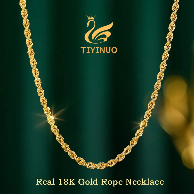 TIYINUO Real 18K Gold Women's Necklace AU750 With Pendant Rope Chain Festival Great Gift New Fashion Simple Style Fine Jewelry