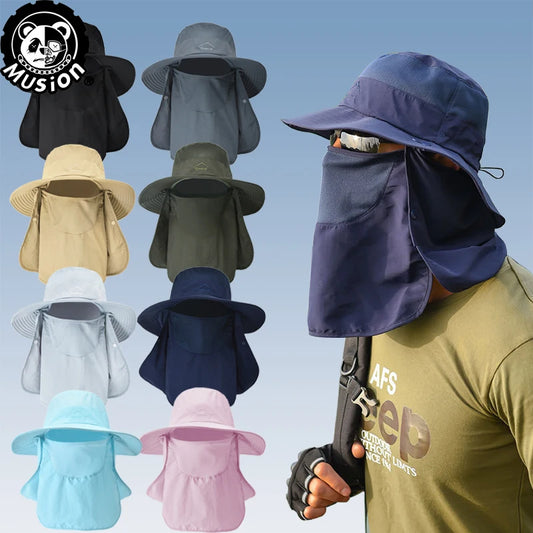 MUSION Fisherman's Hat Motorcycle Balaclava UPF 50+ UV Proof Solid Color Fishing Cap Detachable Gardening Hat Outdoor Hiking Cap