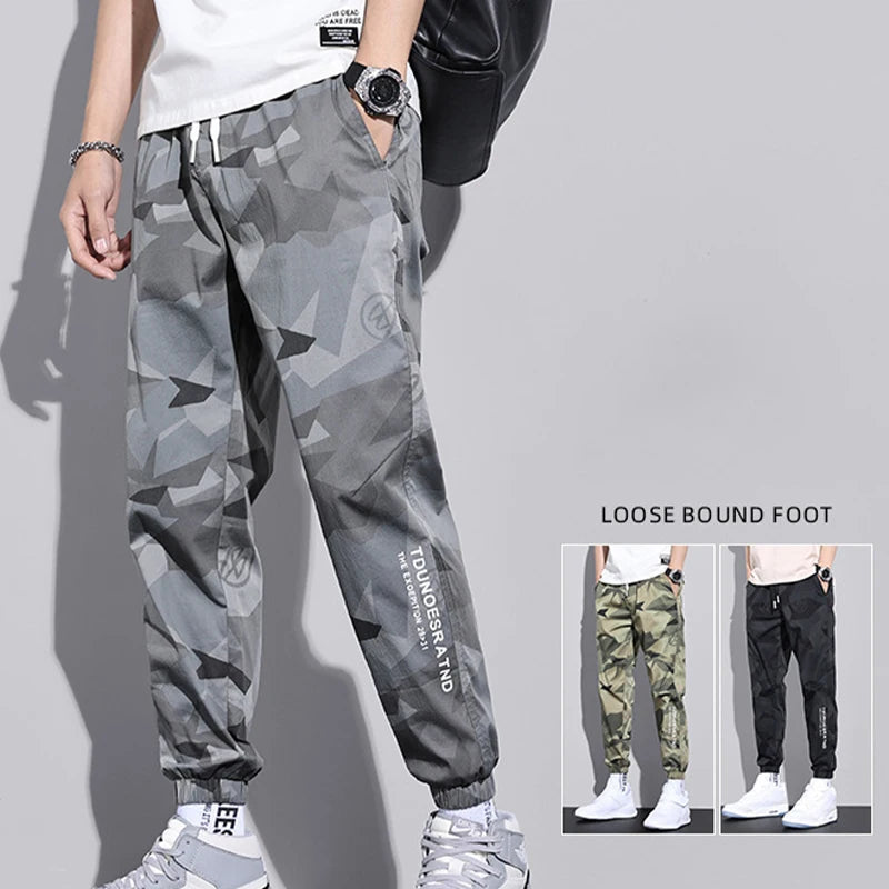 Multi-Pocket Camouflage Men Trousers Joggers Cargo Pants Men Summer Harem Pants Quick Drying Drawstring Loose Casual Sweatpants