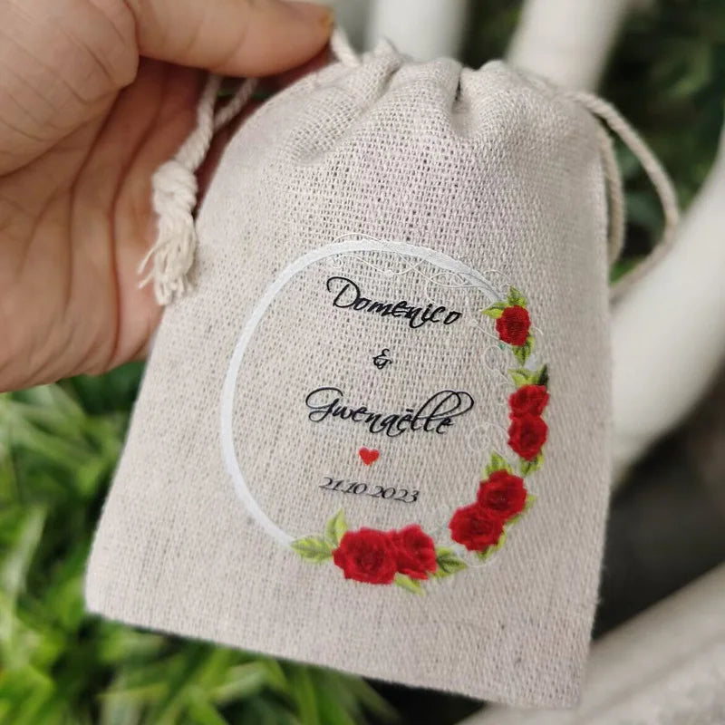 Natural Linen Gift Bags 5x7cm 7x9cm 9x12cm 50pcs/Lot Party Candy Jute Dust Sack Custom Logo Jewelry Pouch