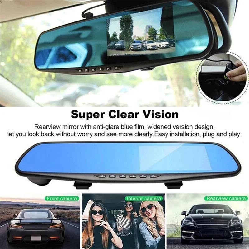 Mirror Dash Cam FHD Dual Lens Car DVR Camera Front And Rear Video Night Recorder 170 Degree Wide Angle 24h Parking Monitoring