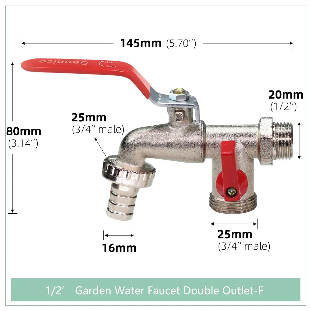 Garden Tools Brass Water Faucet 1/2" Outside & Inside Used Easy Turn On/Off Lever Handle Watering Supply Taps Ball Valve