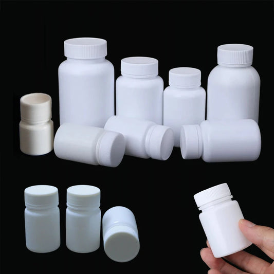 10PCS 15ml/20ml/30ml/60ml/100ml Plastic HDPE White Empty Seal Bottles Pill Vials Tablet Capsule Solid Powder Portable Containers