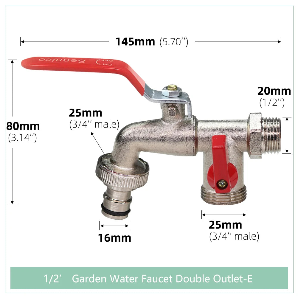 Garden Tools Brass Water Faucet 1/2" Outside & Inside Used Easy Turn On/Off Lever Handle Watering Supply Taps Ball Valve