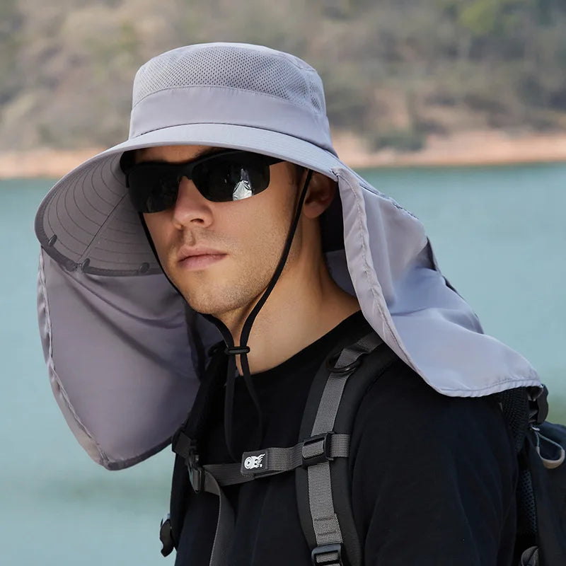 Summer Fishing Hat Neck Sun Protection Waterproof Men's Outdoor Hiking Bucket Hat Oversized Eaves Fisherman Cap Panama for Man