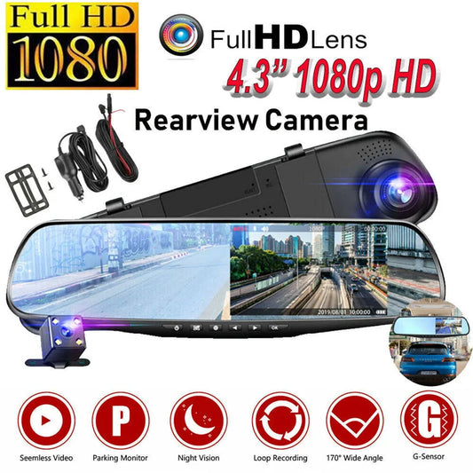 Mirror Dash Cam FHD Dual Lens Car DVR Camera Front And Rear Video Night Recorder 170 Degree Wide Angle 24h Parking Monitoring