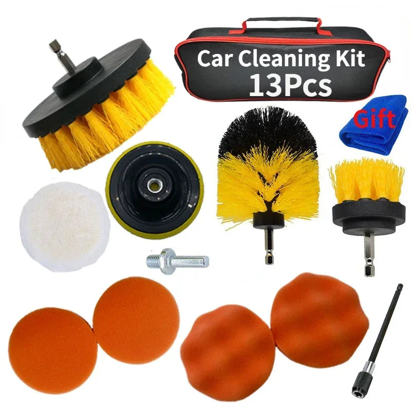 KJOY 2025 New Car Cleaning Kit Scrubber Drill Detailing Brush Set Air Conditioner Vents Towel Polisher Car Auto Detailing Tools