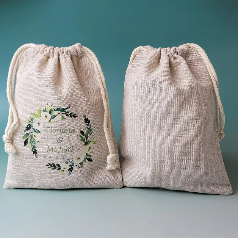 Natural Linen Gift Bags 5x7cm 7x9cm 9x12cm 50pcs/Lot Party Candy Jute Dust Sack Custom Logo Jewelry Pouch