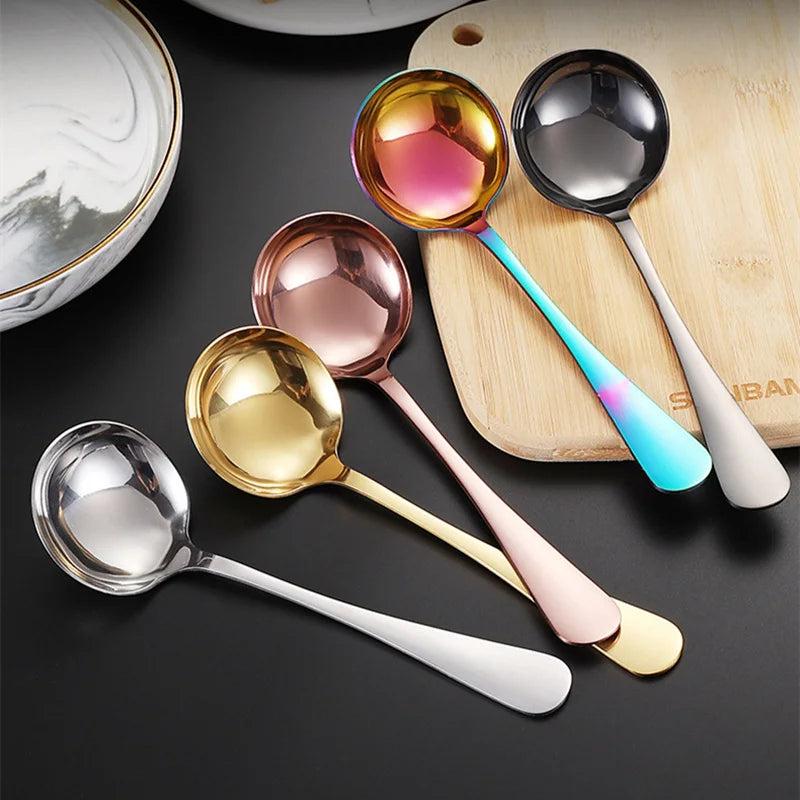 Stainless Steel Round Spoons for Soup Cooking Mixing Stirrer Large  Scoop Salad Ladle Kitchen Spoon Tableware Serving Utensils