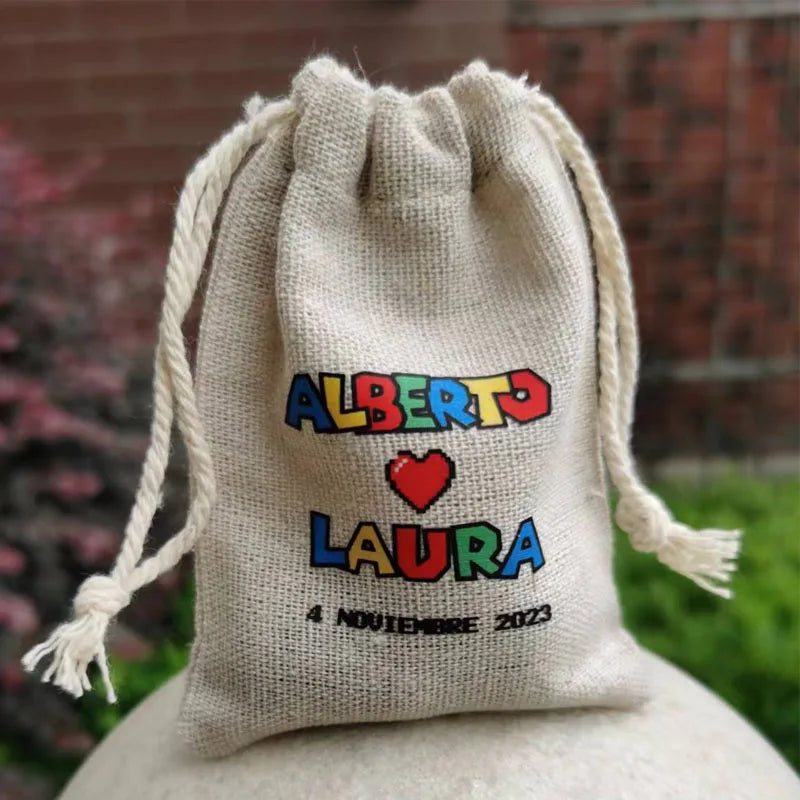 Natural Linen Gift Bags 5x7cm 7x9cm 9x12cm 50pcs/Lot Party Candy Jute Dust Sack Custom Logo Jewelry Pouch