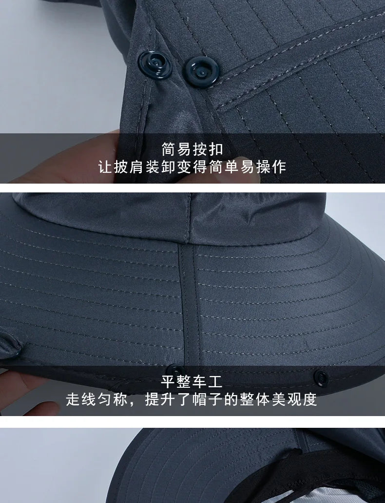 Summer Fishing Hat Neck Sun Protection Waterproof Men's Outdoor Hiking Bucket Hat Oversized Eaves Fisherman Cap Panama for Man