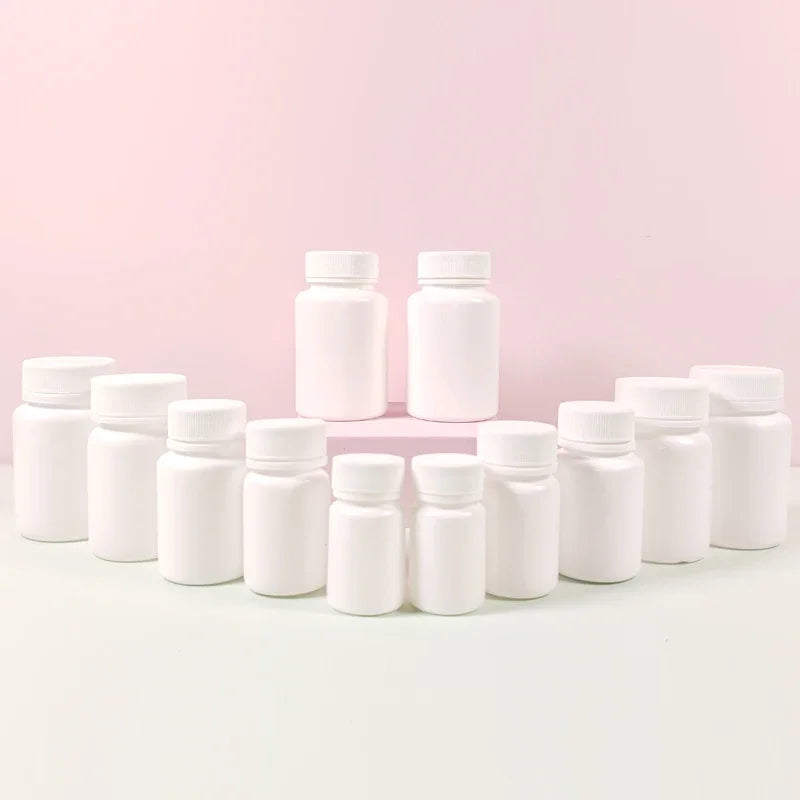 10PCS 15ml/20ml/30ml/60ml/100ml Plastic HDPE White Empty Seal Bottles Pill Vials Tablet Capsule Solid Powder Portable Containers