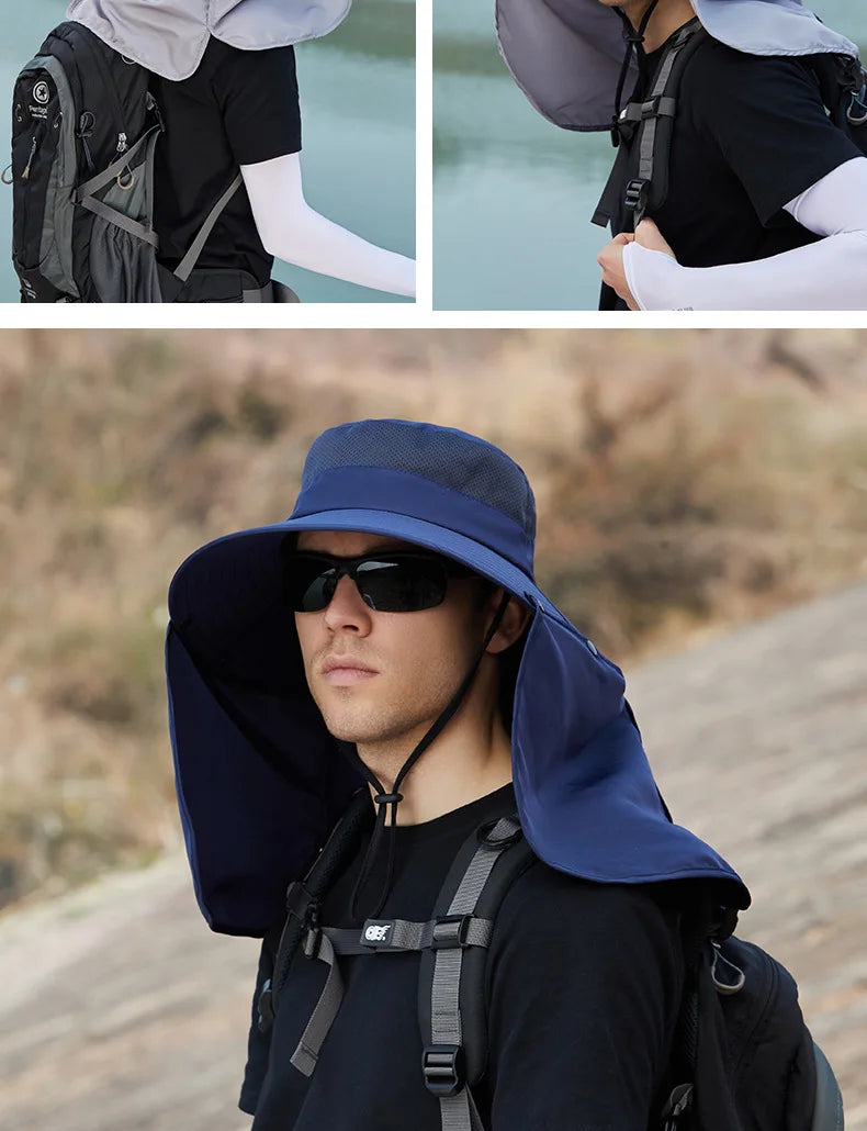 Summer Fishing Hat Neck Sun Protection Waterproof Men's Outdoor Hiking Bucket Hat Oversized Eaves Fisherman Cap Panama for Man