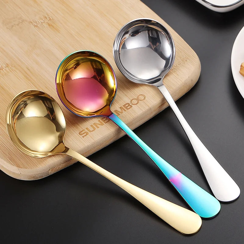 Stainless Steel Round Spoons for Soup Cooking Mixing Stirrer Large  Scoop Salad Ladle Kitchen Spoon Tableware Serving Utensils