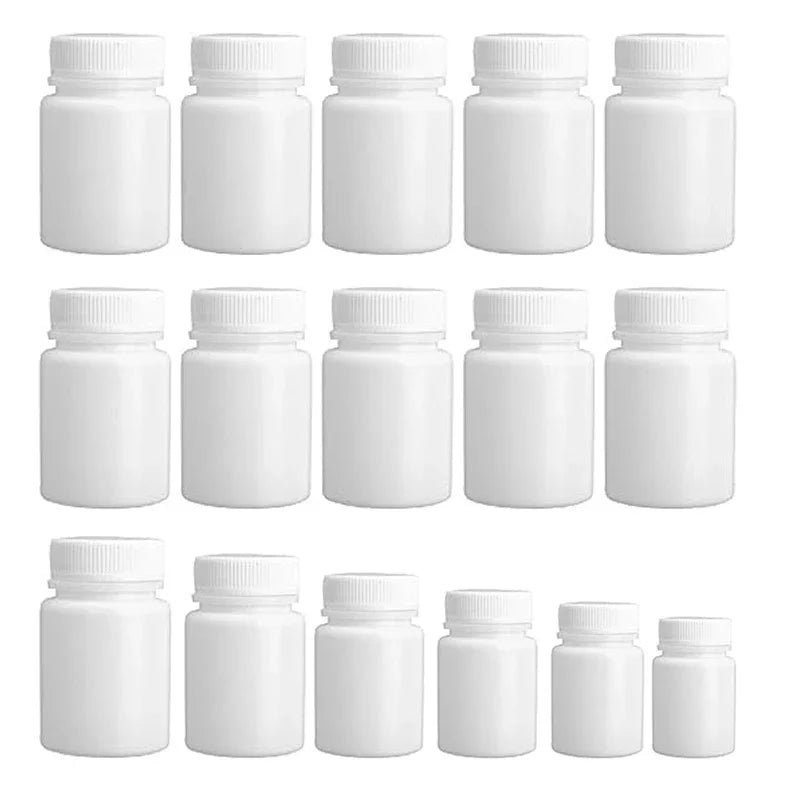 10PCS 15ml/20ml/30ml/60ml/100ml Plastic HDPE White Empty Seal Bottles Pill Vials Tablet Capsule Solid Powder Portable Containers