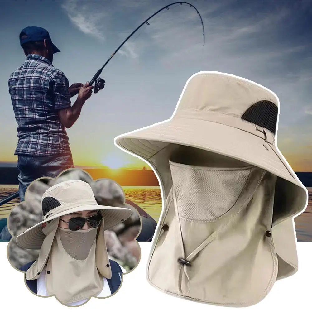 Outdoor UPF Sun Hat For Mens Sun Protection Sunshade Cap With Detachable Eaves Cap Wide Brim Fishing Hat With Face Neck Flap