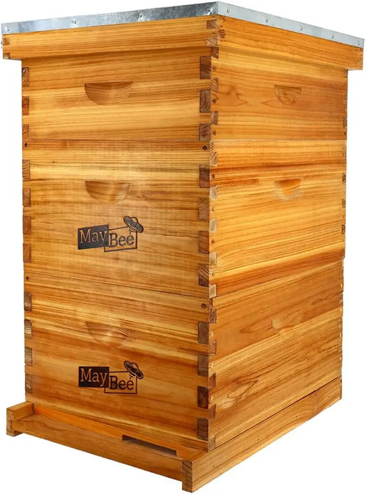 10-Frame Langstroth Beehive Dipped in 100% Beeswax, Complete Bee Hives and Supplies Starter Kit Includes 2 Deep Hive Bee Box and