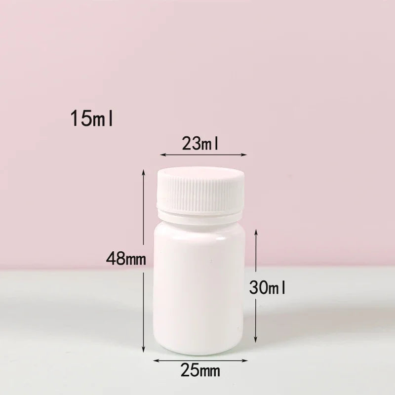 10PCS 15ml/20ml/30ml/60ml/100ml Plastic HDPE White Empty Seal Bottles Pill Vials Tablet Capsule Solid Powder Portable Containers