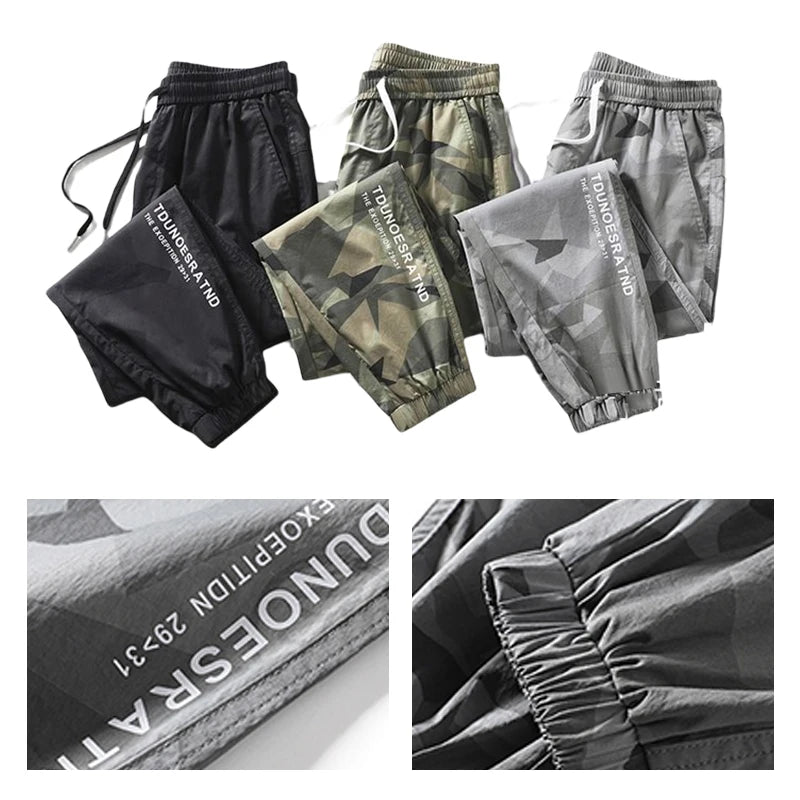 Multi-Pocket Camouflage Men Trousers Joggers Cargo Pants Men Summer Harem Pants Quick Drying Drawstring Loose Casual Sweatpants