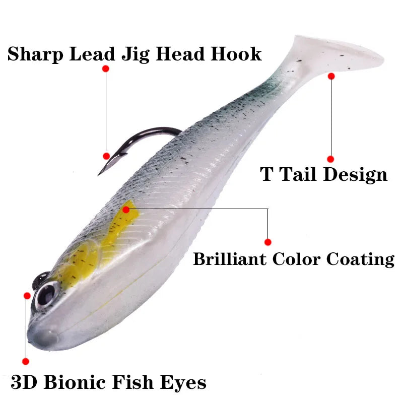 1 Pc Jig Head Hook Silicone Soft Bait 7.5cm 9.5g Fishing Lures Wobblers Artificial Rubber Swimbait for Shad Bass Carp Leurre