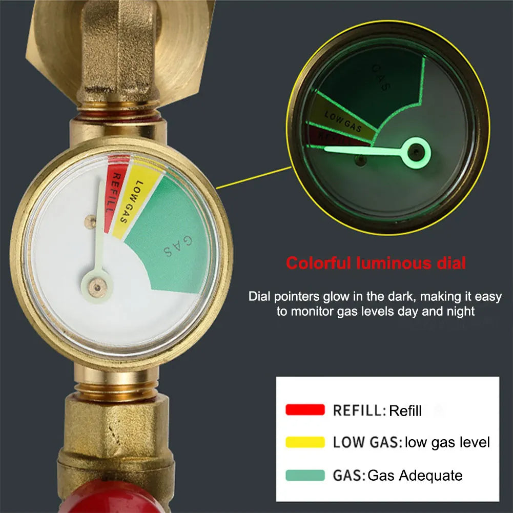 QCC1 Propane Refill Adapter with Gauge and ON/Off Valve 90-Degree Propane Refill Elbow Adapter for Gas Tank Filling Accessories