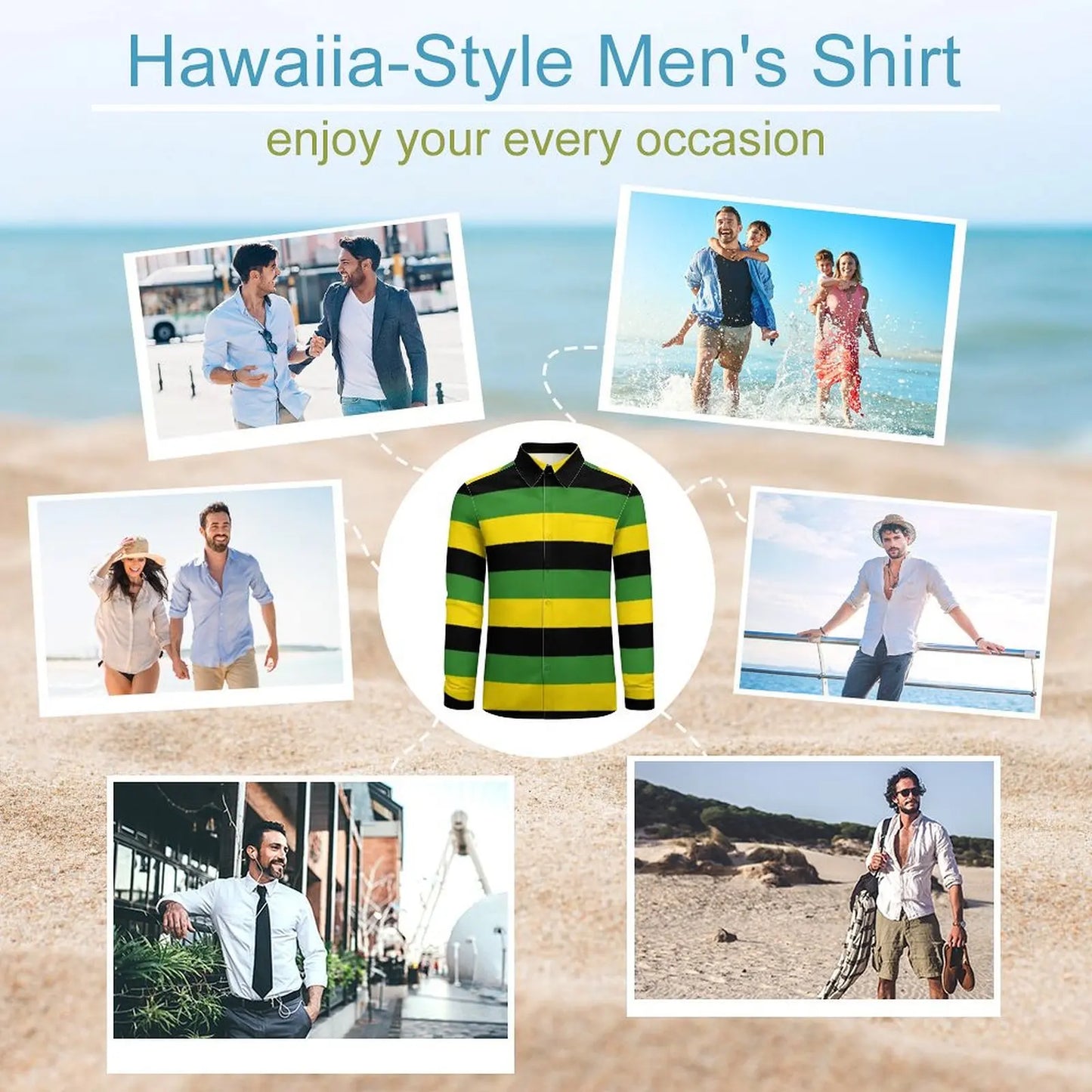 Jamaica Flag Stripes A-Line Dress Casual Shirt Man  Harajuku Shirt Spring Loose Blouse Long Sleeve Graphic Oversize Top