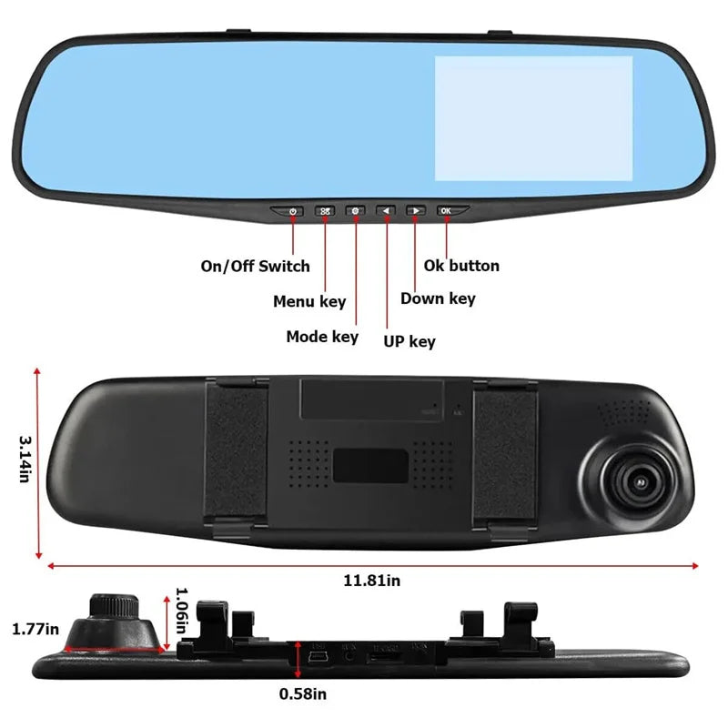 Mirror Dash Cam FHD Dual Lens Car DVR Camera Front And Rear Video Night Recorder 170 Degree Wide Angle 24h Parking Monitoring