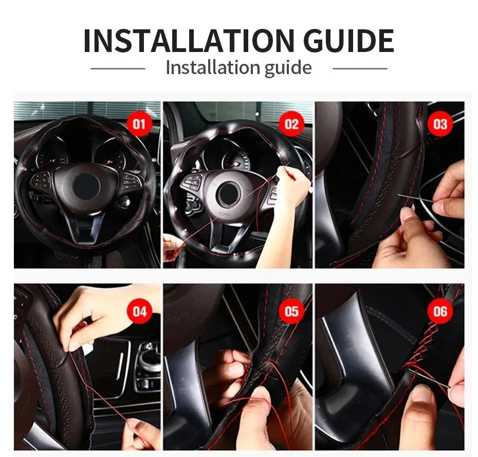 Car Steering Wheel Cover Needles And Braid Thread Artificial Leather Car Covers Suite 3 Color DIY Texture Soft Auto Accessories