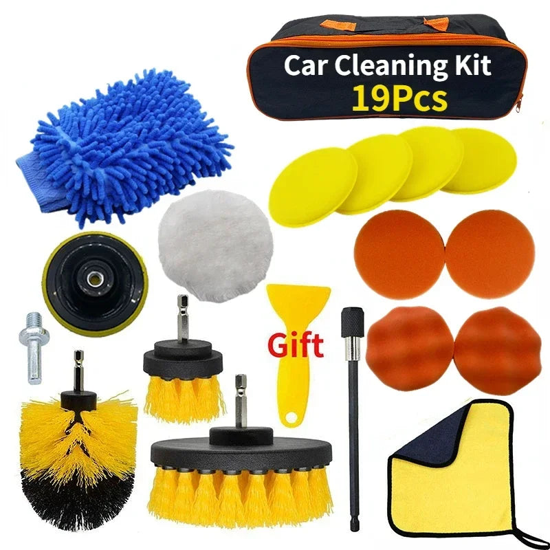 KJOY 2025 New Car Cleaning Kit Scrubber Drill Detailing Brush Set Air Conditioner Vents Towel Polisher Car Auto Detailing Tools