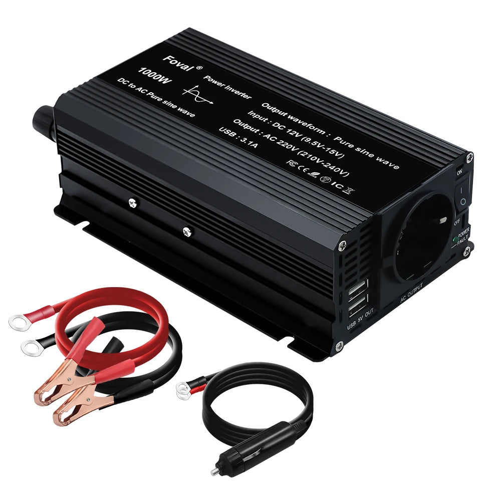 Pure Sine Wave Inverter DC 12V to AC 220V 230V 1500W/2200W/2600W Voltage Transfer Converter Universal EU Socket Auto Accessories