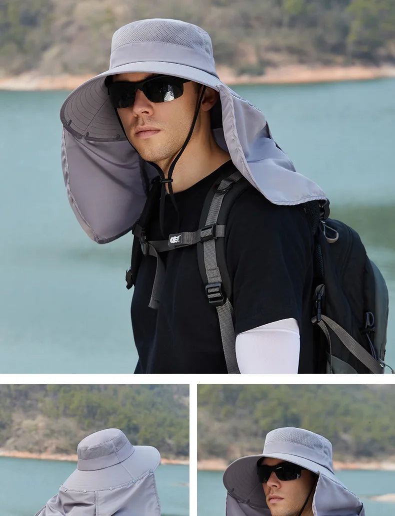 Summer Fishing Hat Neck Sun Protection Waterproof Men's Outdoor Hiking Bucket Hat Oversized Eaves Fisherman Cap Panama for Man