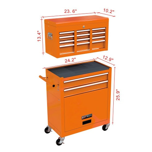 High Capacity Rolling Tool Chest With Wheels And Drawers, 8-Drawer Tool Storage Cabinet--ORANGE