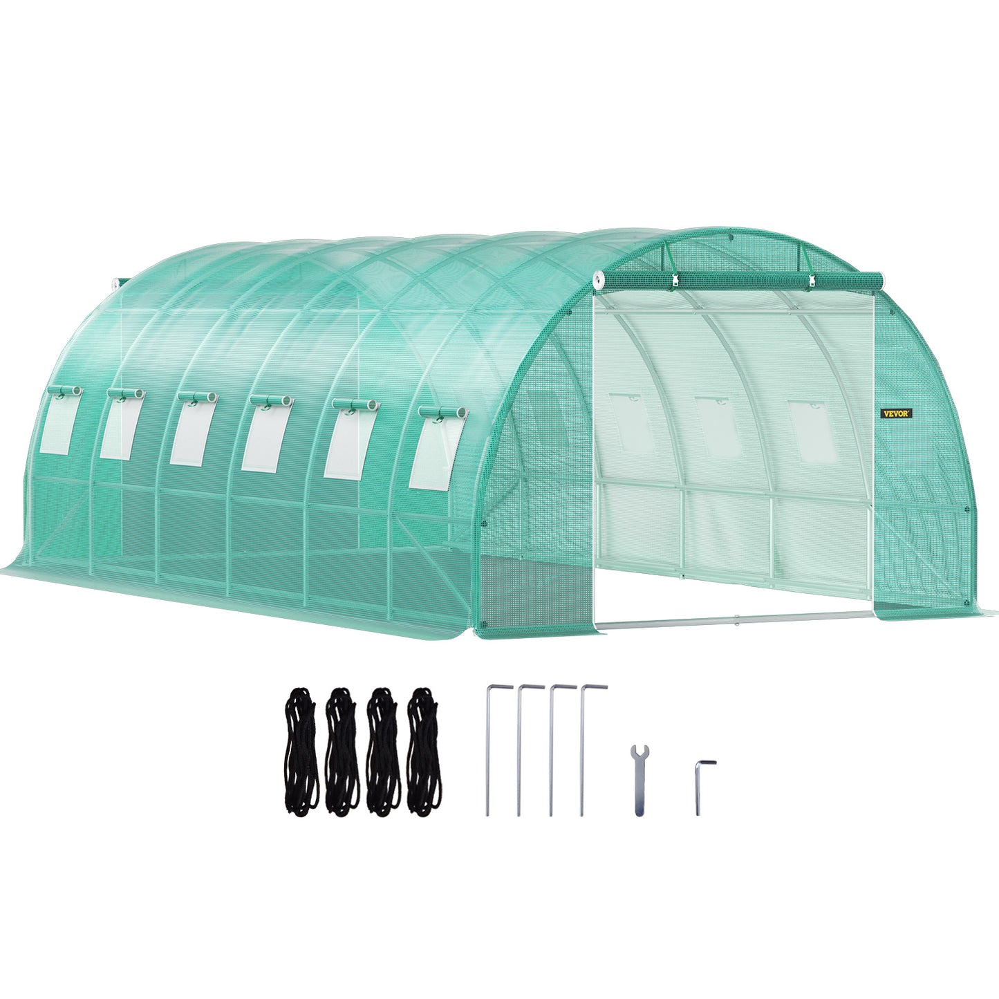 VEVOR Walk-in Tunnel Greenhouse, 20 X 10 X 7 Ft Portable Plant Hot House W  Galvanized Steel Hoops, 3 Top Beams, Diagonal Poles, 2 Zippered Doors   12 Roll-up Windows, Green