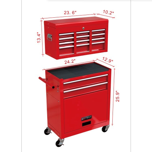 High Capacity Rolling Tool Chest With Wheels And Drawers, 8-Drawer Tool Storage Cabinet--RED