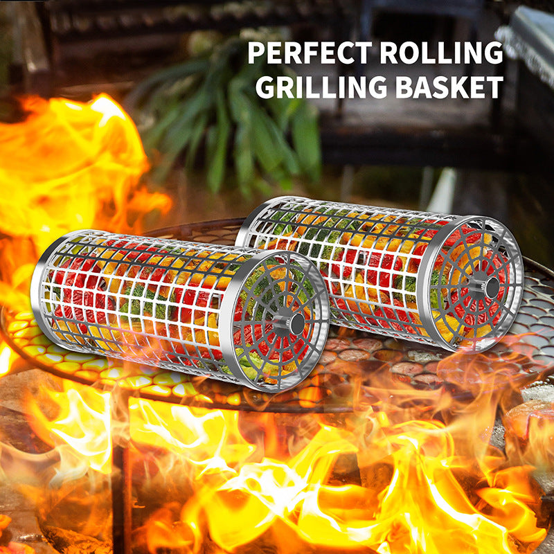 Basket Outdoor Smoking Cage Portable Barbecue Net Rolling BBQ Grill