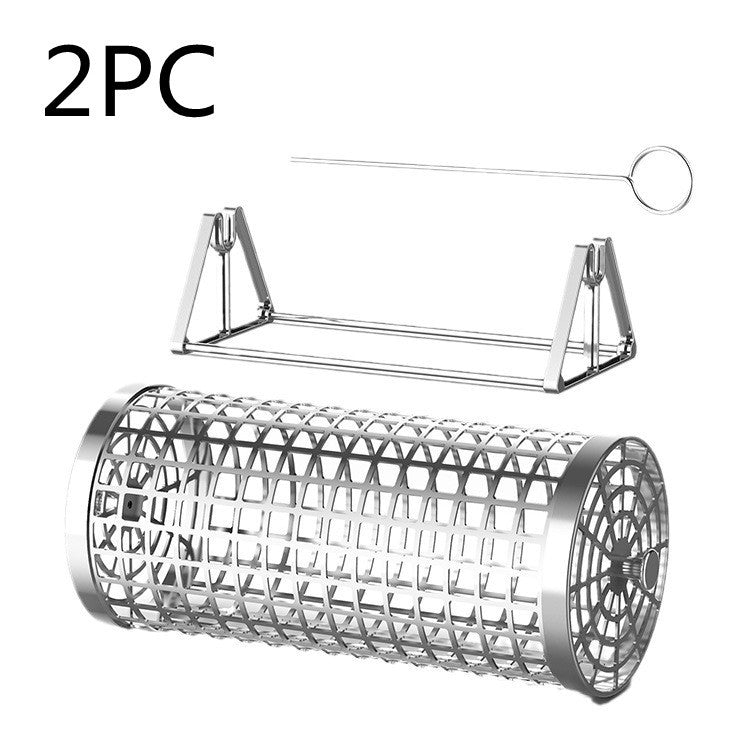 Basket Outdoor Smoking Cage Portable Barbecue Net Rolling BBQ Grill