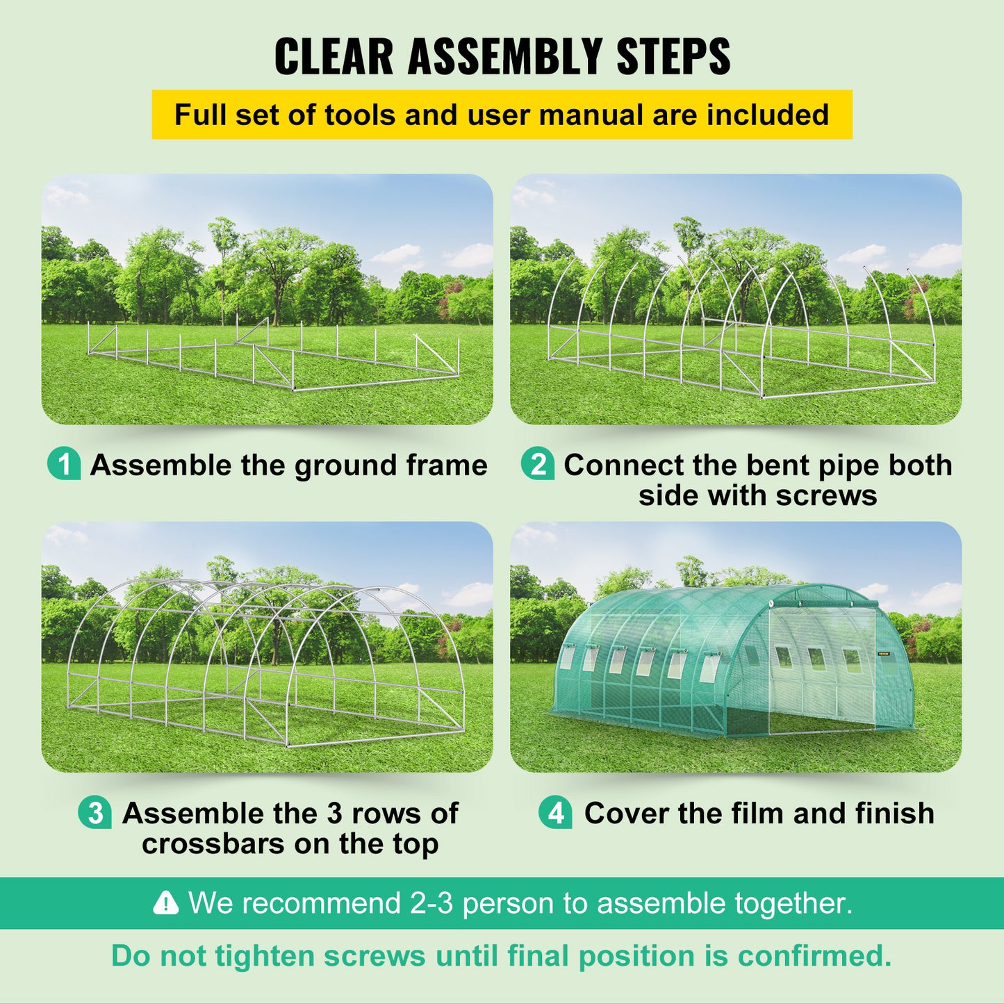 VEVOR Walk-in Tunnel Greenhouse, 20 X 10 X 7 Ft Portable Plant Hot House W  Galvanized Steel Hoops, 3 Top Beams, Diagonal Poles, 2 Zippered Doors   12 Roll-up Windows, Green