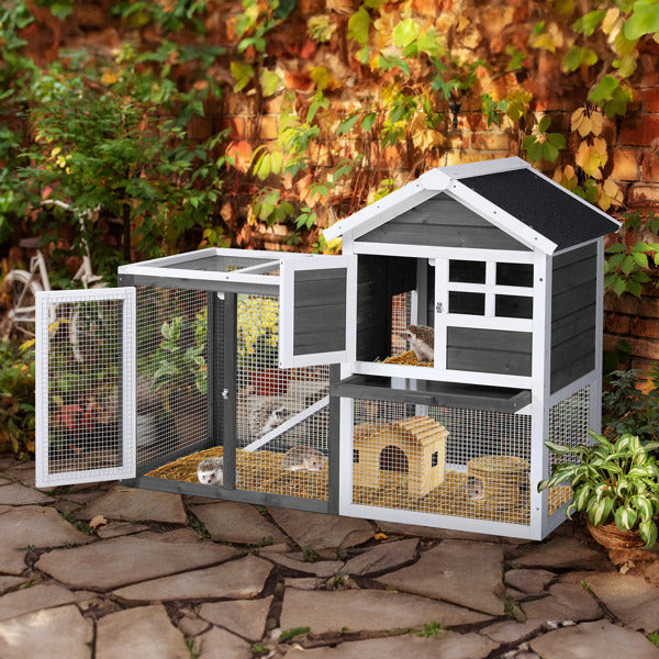 House Type With Ladder Gray Fir Wood Chicken Rabbit Cage