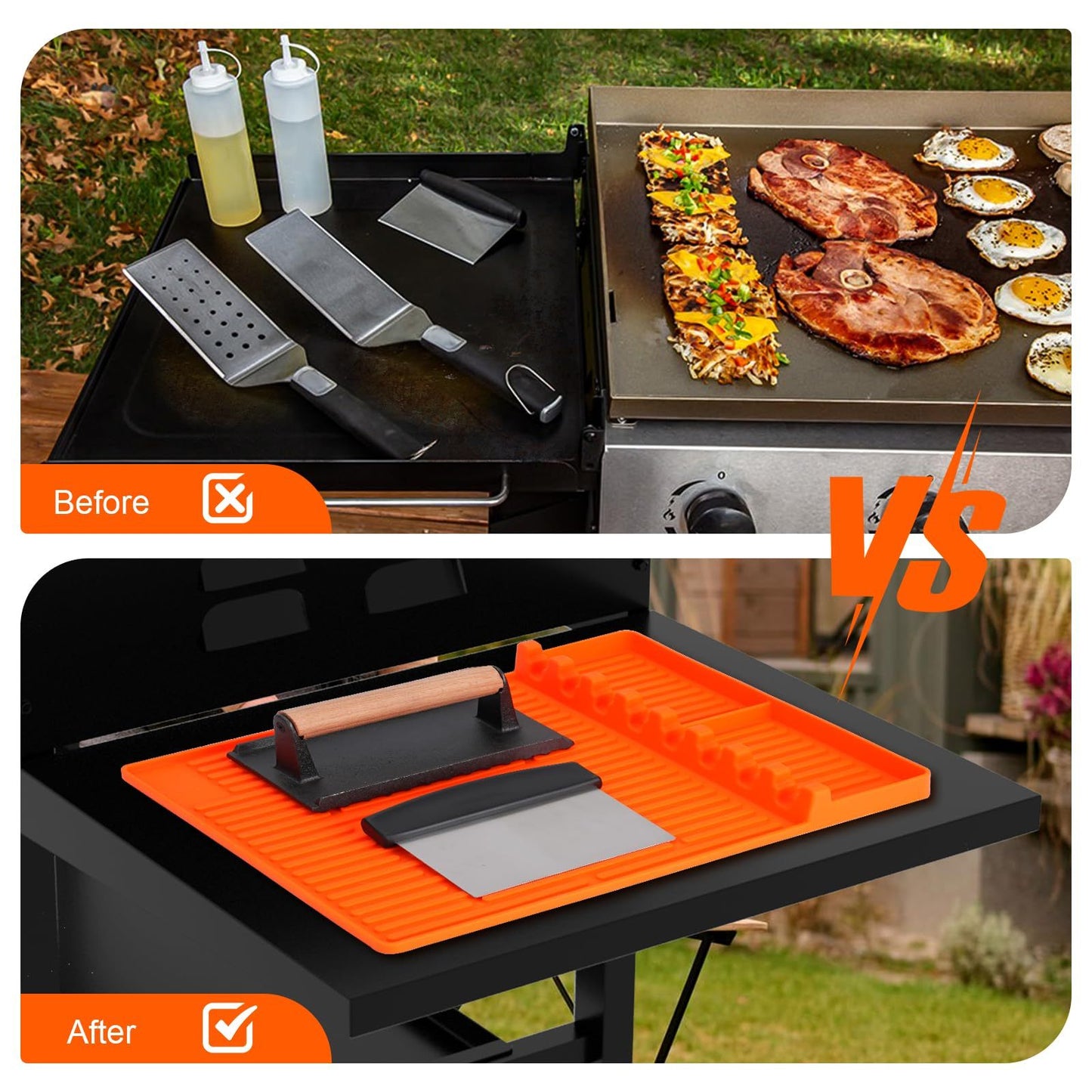 3 In 1 Grill Side Shelf Mat BBQ Grill Mat Tools Silicone Side Shelf Griddle Rest Roasting Pan Kitchen Counter